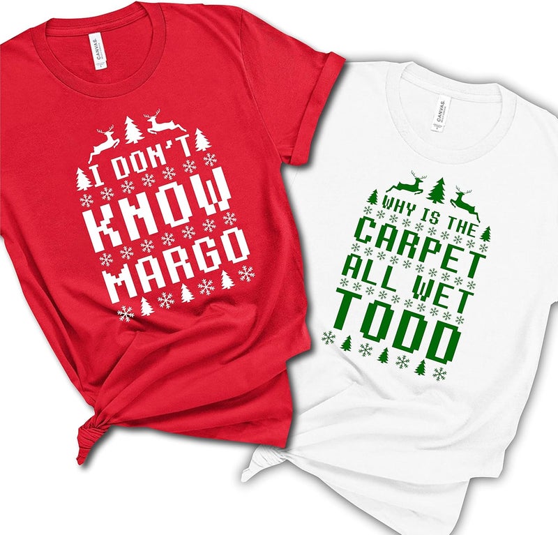 Handmade Matching Why Is The Carpet All Wet Todd and I Don't Know Margo T-Shirts SET, Christmas Clothes, Christmas Merry Shirt For Men or Women, Xmas Couple Sweatshirt Hoodie - Image 1